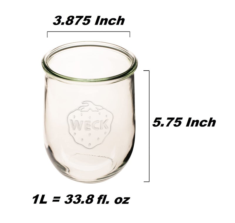 Weck Tulip Jar Rubber Sole & Two Metal Clamps Food Storage Jar Round Preserve Container Clear Preserving Seal Wire Clip Fastening Kitchen Canning Cereal Sugar Beans Spice - 33.8 fl. oz Single 1 liter - Image 2